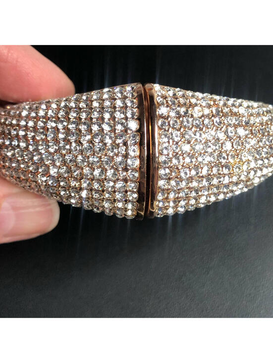 Joan Boyce Jewelry - 4370 Joan Boyce Hinged kissing Pave Crystals Magnet Rosetone bracelet 6.75"*read